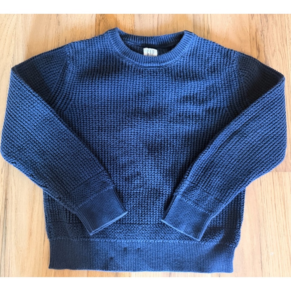 Gap Kids 100% Cotton Chunky Waffle Knit Navy Crewneck Sweater Medium (8-9) Y2K